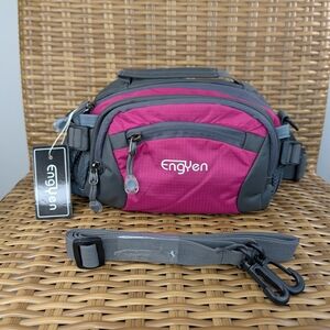 Engyen Pink Gray Fanny Waist Pack Crossbody Bag Water-Resistant Nylon NWT